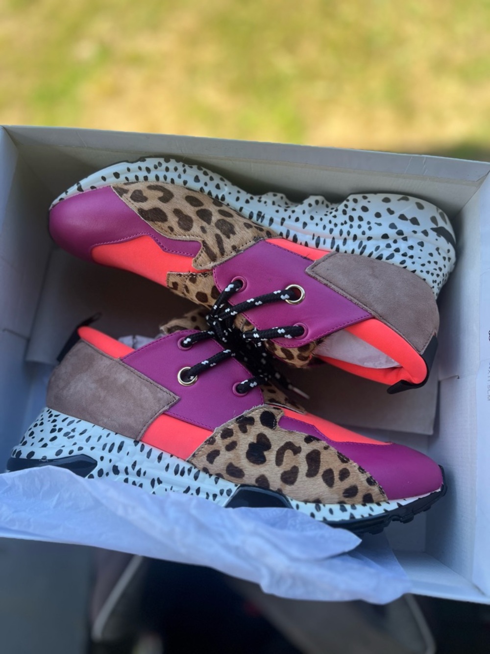 New NIB Steve Madden Shoes Cliff Leopard Print Womens Sneakers 9 Cow Hair pink